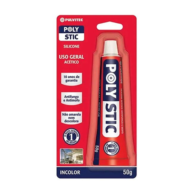 Adesivo-Silicone-Acetico-Polystic-Uso-Geral-Incolor-50g---PULVITEC Adesivo-Silicone-Acetico-Polystic-Uso-Geral-Incolor-50g---PULVITEC