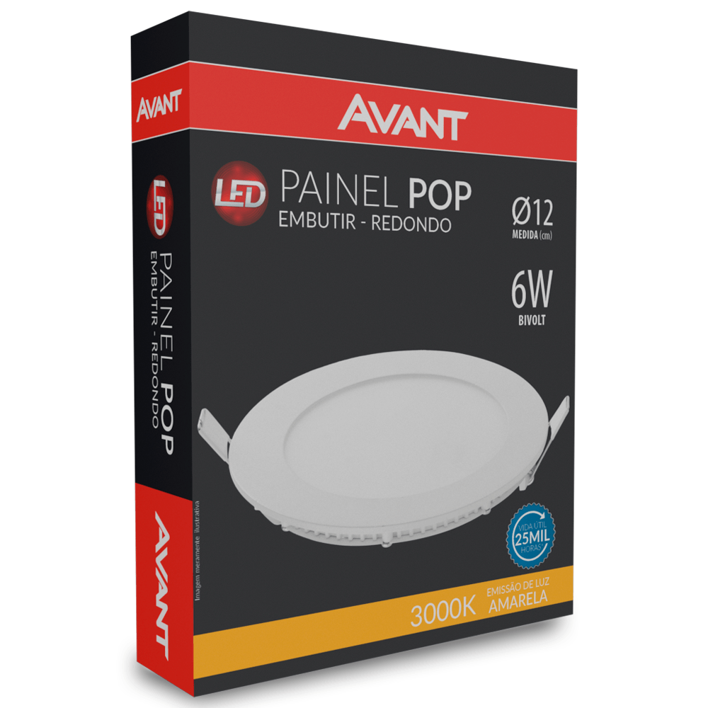 Painel-de-LED-para-Embutir-Redondo-de-6W-Luz-Amarela---AVANT